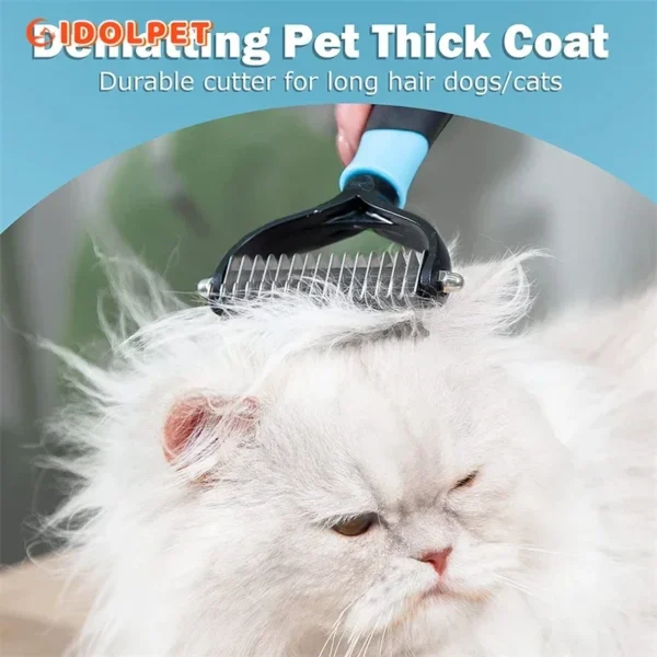 Brosse professionnelle pour démêlage des poils d'animaux, peigne double face pour chiens et chats, râteau, outils de toilettage pour chiots, perte de poils volants – Image 3