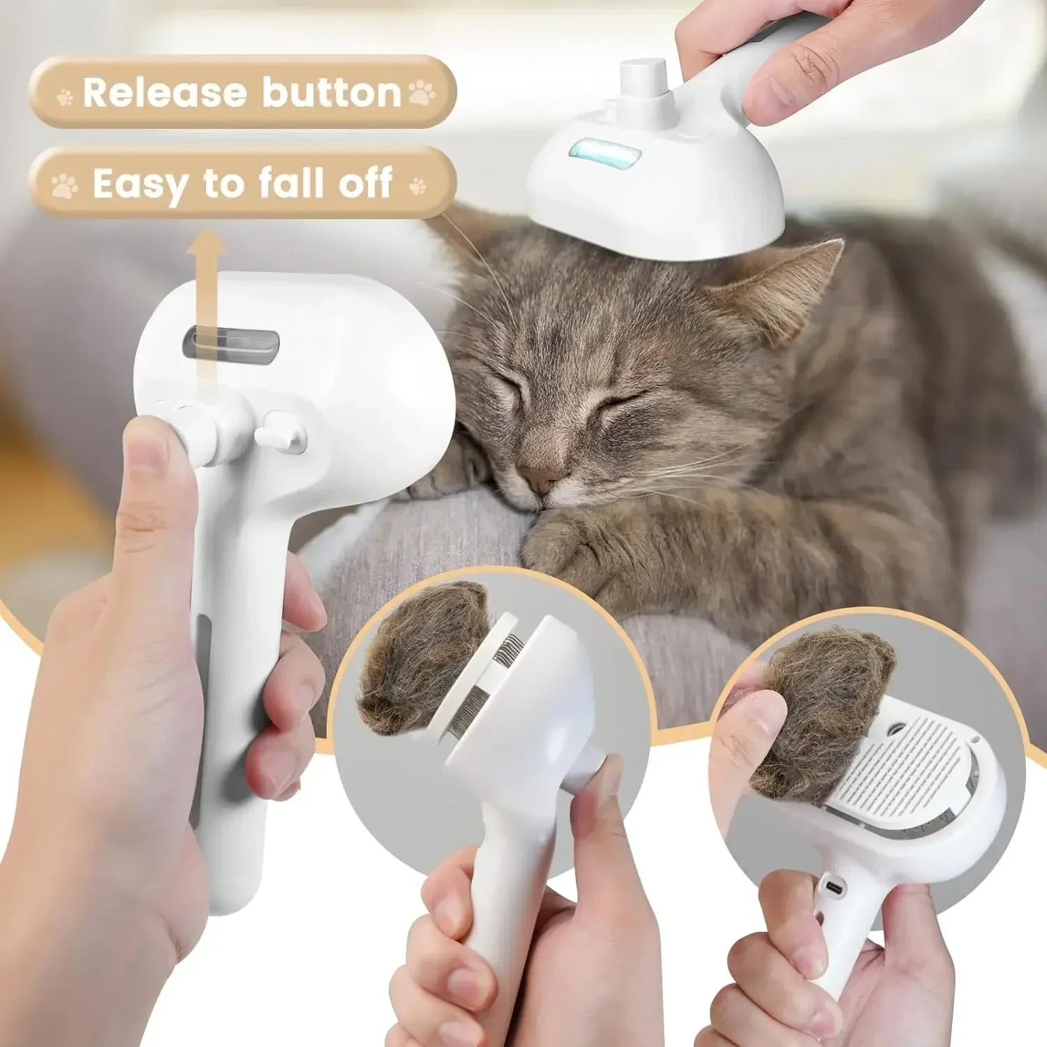 Peigne de toilettage pour animaux de compagnie amélioré, brosse à vapeur flottante pour épilation et nettoyage des poils, accessoire pour chiens et chats – Image 5
