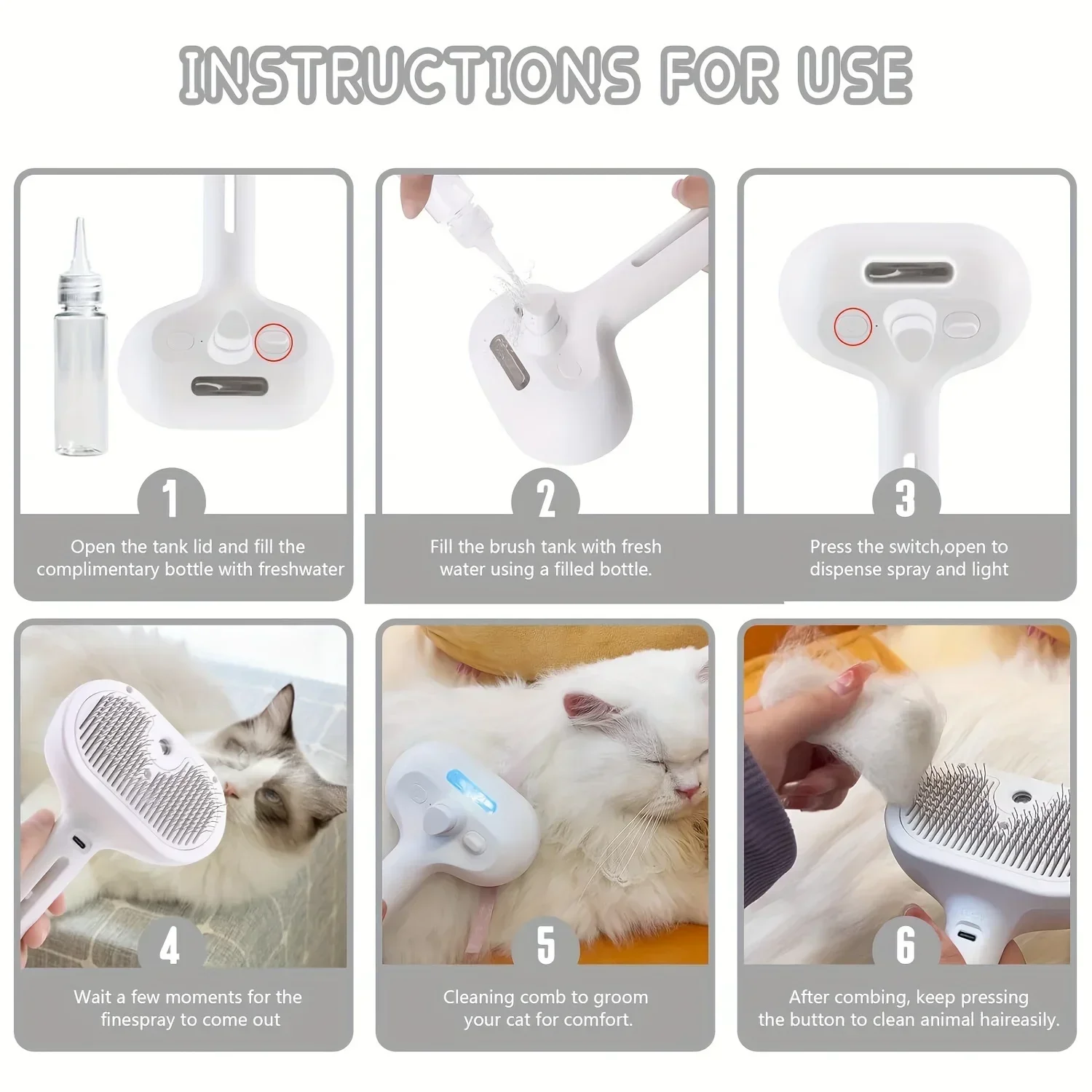 Peigne de toilettage pour animaux de compagnie amélioré, brosse à vapeur flottante pour épilation et nettoyage des poils, accessoire pour chiens et chats – Image 6