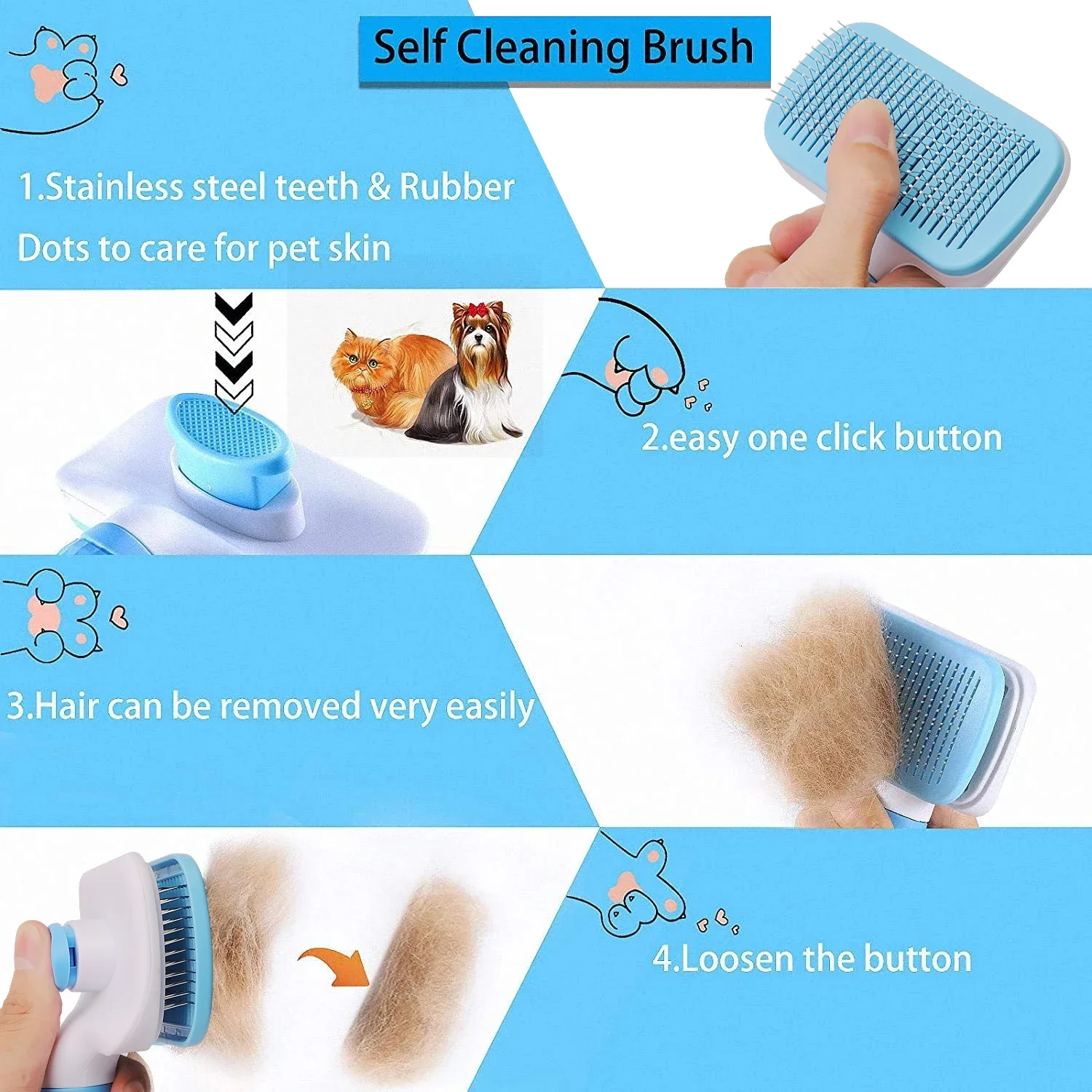 Brosse pour enlever les poils de chien, chat, chien, toilettage et soins, peigne pour poils longs, chien, animal de compagnie, élimine les poils, nettoyage, brosse de bain, fournitures pour chiens – Image 3
