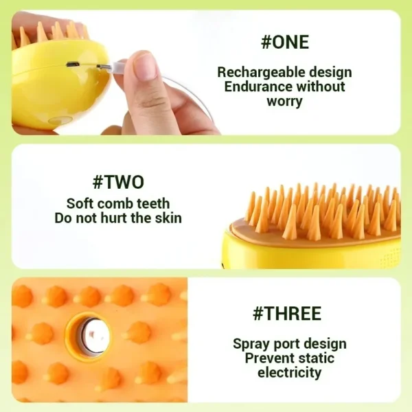 Brosse à vapeur pour chat et chien, pulvérisateur électrique pour massage, outil de toilettage pour animaux de compagnie, perte de poils, sprays électriques 3 en 1, peignes de massage – Image 3